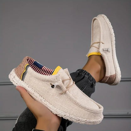 Black men's canvas loafers from BackupMyFilesNow.com, breathable casual driving shoes with vulcanized sole for walking comfort.