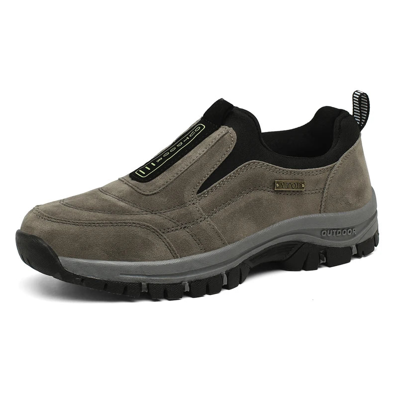 Black men's slip-on trekking and hiking shoes by BackupMyFilesNow.com, ideal for outdoor walking, trail running, and big sizes.