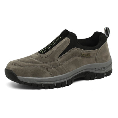Black men's slip-on trekking and hiking shoes by BackupMyFilesNow.com, ideal for outdoor walking, trail running, and big sizes.