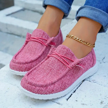 BackupMyFilesNow.com® summer canvas women's lace-up casual flat shoes with breathable fabric and stylish design.