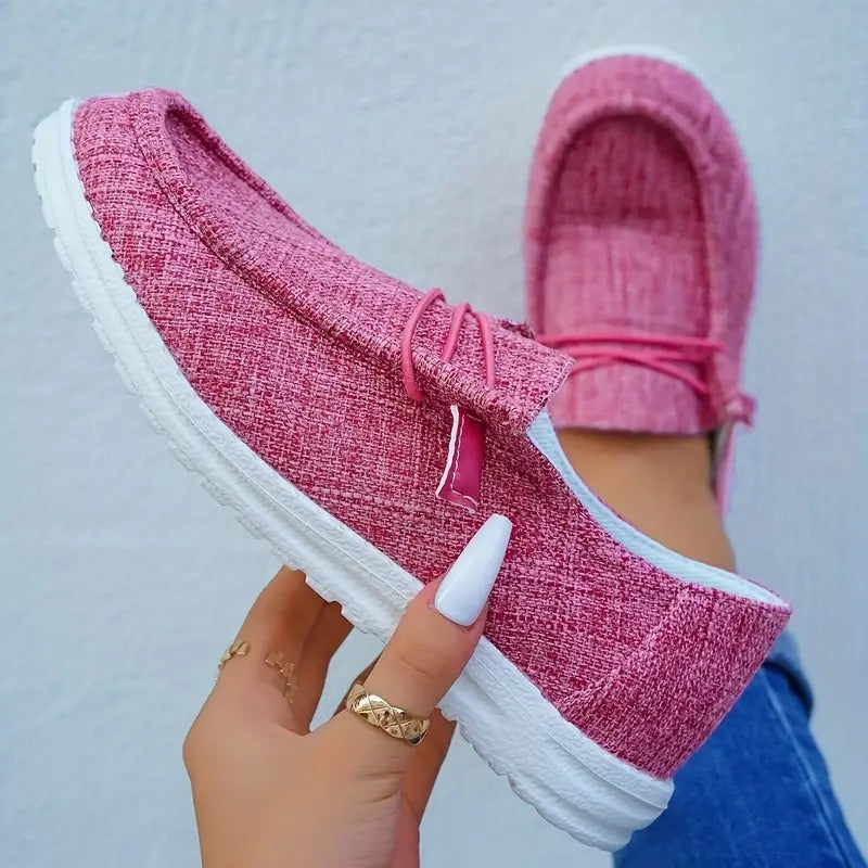 Summer canvas women's lace-up casual flat shoes by BACKUPMYFILESNOW.COM® featuring breathable fabric and stylish design.