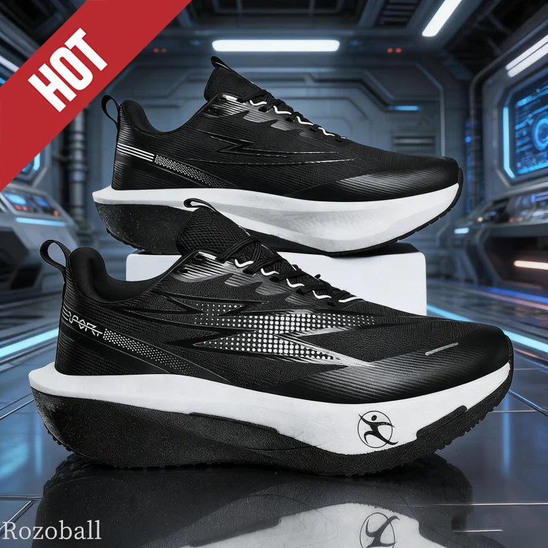 Black men's sports running shoes by BackupMyFilesNow.com, lightweight, breathable athletic sneakers for marathon and jogging.