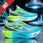 Black men's sports running shoes featuring breathable mesh, lightweight design, air cushion sole, suitable for marathon running and jogging.