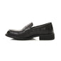 Elegant black slip-in loafers for men with square toe, genuine cowhide leather, suitable for formal and commuting occasions.