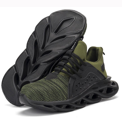 Men's breathable safety shoes in black offering protective work footwear with durable, slip-resistant design for industrial safety.
