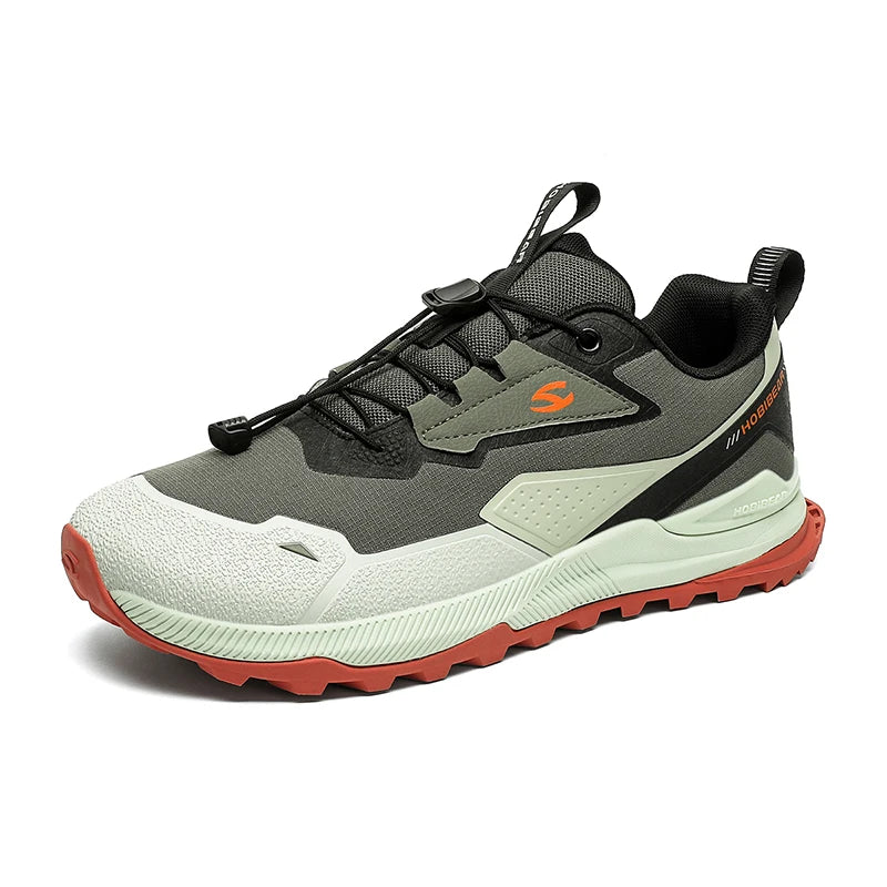 Black HOBIBEAR unisex running shoes with elastic bands, lightweight, breathable hiking sneakers suitable for casual wear.