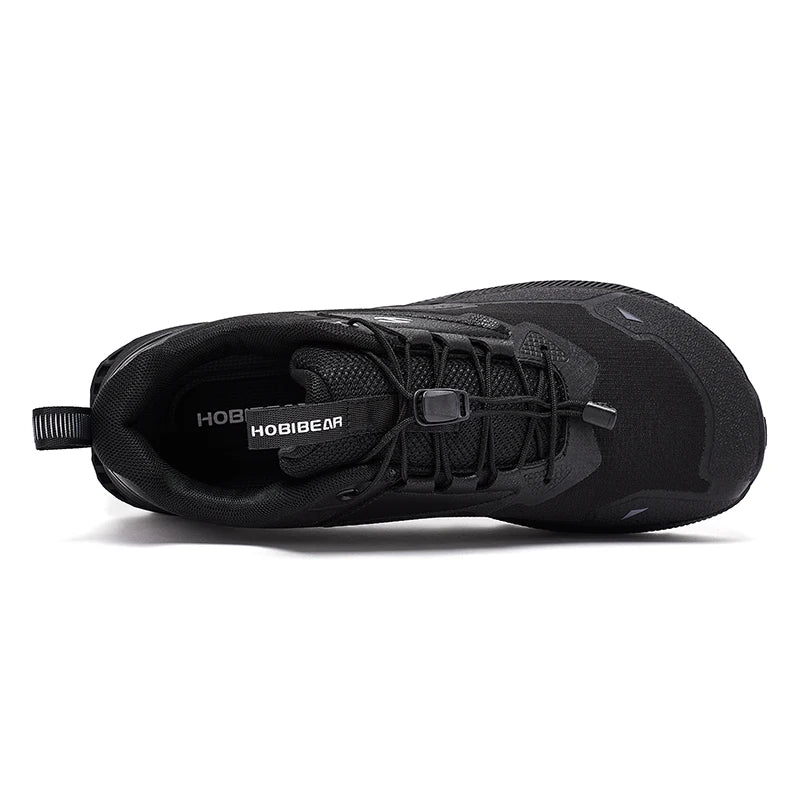 Black HOBIBEAR unisex running shoes with elastic band, lightweight breathable hiking sneakers, casual footwear for active wear
