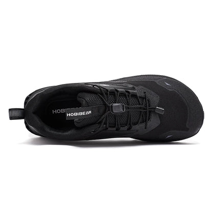 Black HOBIBEAR unisex running shoes with elastic band, lightweight breathable hiking sneakers, casual footwear for active wear