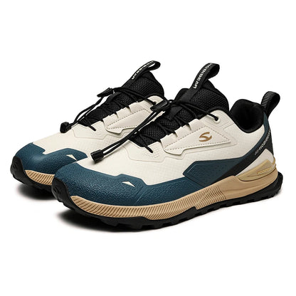 HOBIBEAR unisex running shoes with elastic band, lightweight, breathable hiking sneakers in black for casual outdoor wear.