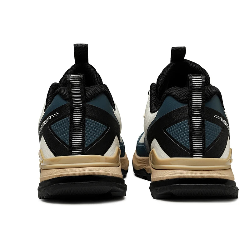 HOBIBEAR unisex running shoes with elastic band, lightweight breathable hiking sneakers in black for casual and active wear.