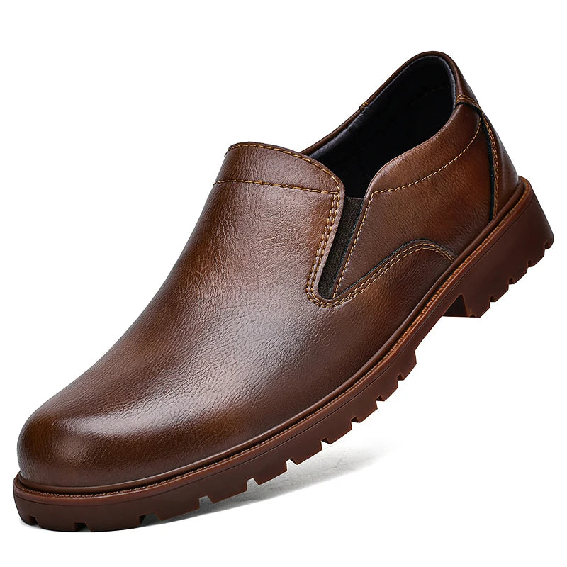 Black men's slip-on oxford loafers with a sleek leather finish, casual Italian style, and clean pure color design.