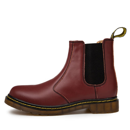 Autumn style thick-heeled cowhide Martin boots for women, featuring a sturdy heel and stylish design in natural leather finish.