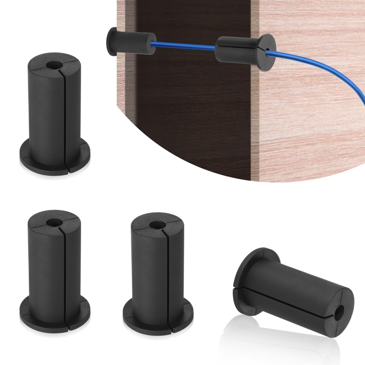 Black 4-piece cable routing kit for Starlink Ethernet cables, includes silicone bushings, clips, and wall grommet for secure installation.