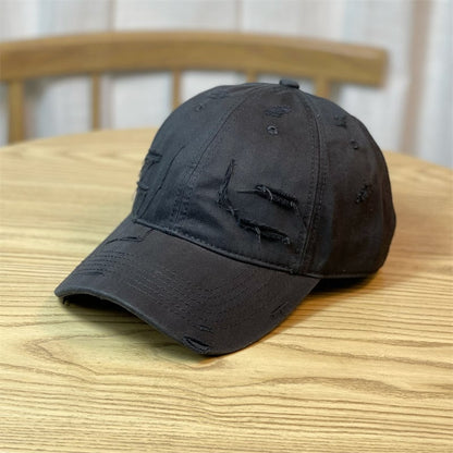 Retro distressed baseball hat for men and women by BACKUPMYFILESNOW.COM®, featuring a vintage, worn-in look with curved brim and adjustable strap.
