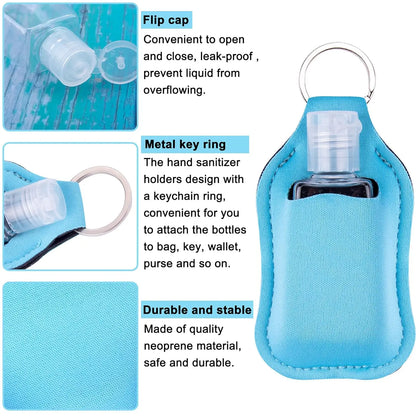 Set of 60 reusable clear hand sanitizer keychain holders and travel bottles for backpacks and purses by BackupMyFilesNow.com.