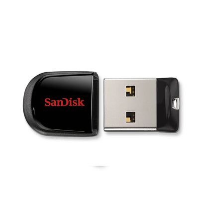 Black SanDisk super mini metal USB flash drive with 64GB storage, portable design, and sleek metal body.