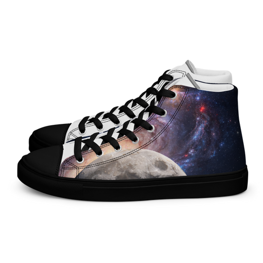 Black women's high top canvas shoes by BACKUPMYFILESNOW.COM® with white soles and laces, stylish and casual footwear.
