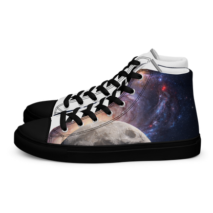 Black women's high top canvas shoes by BACKUPMYFILESNOW.COM® with white laces and rubber soles.
