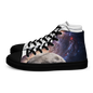 Black women's high top canvas shoes by BACKUPMYFILESNOW.COM® with white soles and laces, stylish casual footwear.