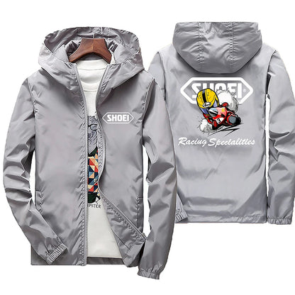 Black men's windproof and waterproof jacket with mountain and bicycle hoods, ideal for spring and autumn, by BACKUPMYFILESNOW.COM®.