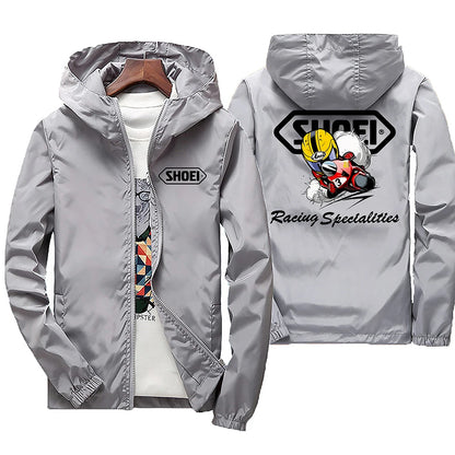 Black men's windproof waterproof jacket with mountain and bicycle hoods, large size, suitable for spring and autumn.