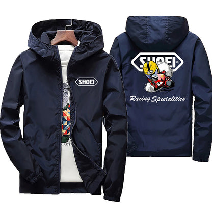 Black men's windproof waterproof jacket with mountain and bicycle hoods, designed for spring and autumn, size 7XL.