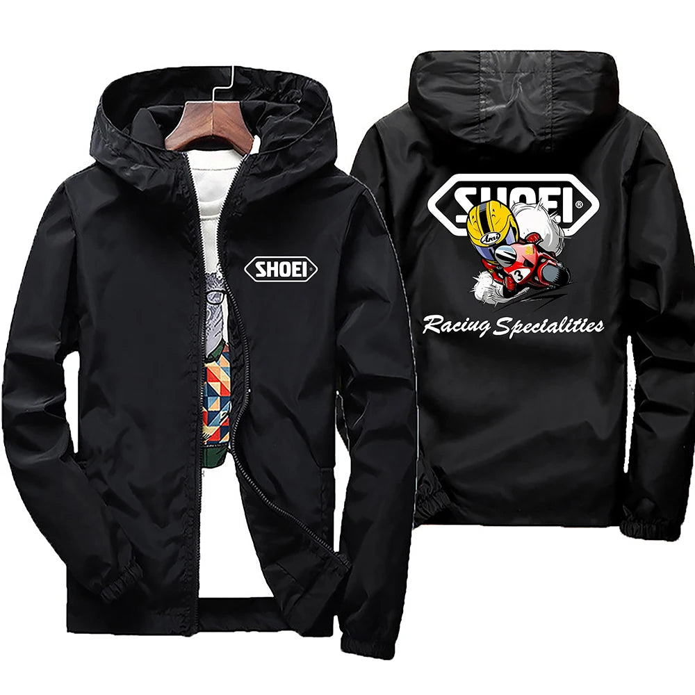 Black men's windproof waterproof jacket with mountain and bicycle hoods, large size, suitable for spring and autumn.
