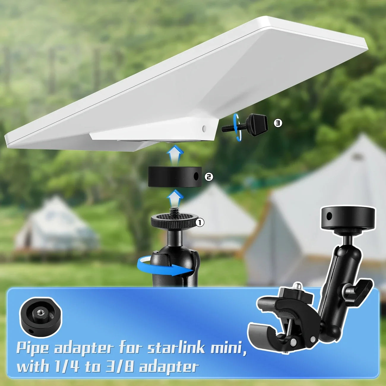 Black 8-inch Starlink bracket with adjustable 360° rotation for outdoor satellite antenna, designed for Starlink Mini accessories.