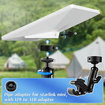 Black 8-inch Starlink bracket with adjustable 360° rotation for outdoor satellite antenna, designed for Starlink Mini accessories.