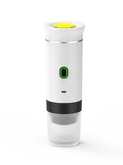 Black portable coffee machine from BACKUPMYFILESNOW.COM® with compact design and easy-to-use interface for on-the-go brewing.