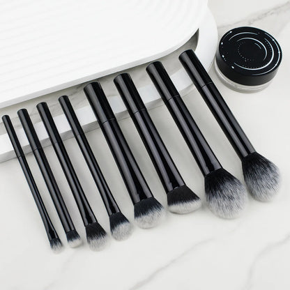 8-piece BackupMyFilesNow.com makeup brush set with soft synthetic hair for foundation, blush, and eyeshadow, cruelty-free and easy to clean