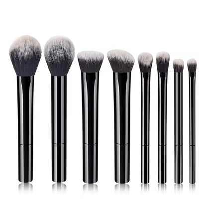 8-piece BackupMyFilesNow.com makeup brush set with soft synthetic bristles for foundation, blush, and eyeshadow application.