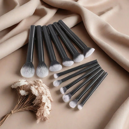 8-piece BackupMyFilesNow.com makeup brush set with soft synthetic hair, including foundation, blush, and eyeshadow brushes.
