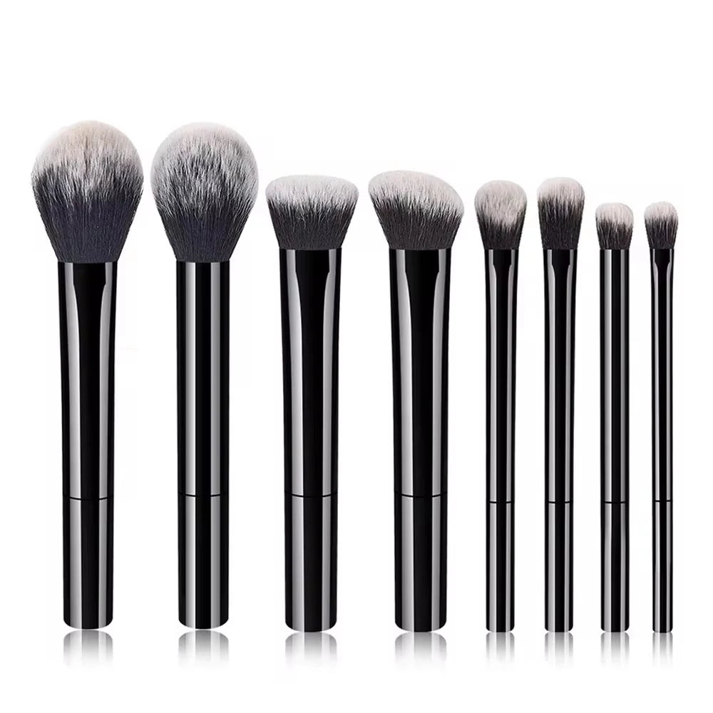 Set of 8 BackupMyFilesNow.com Pro makeup brushes with soft synthetic hair for foundation, blush, and eyeshadow application.