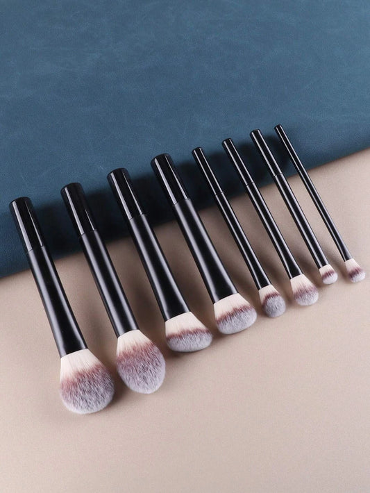 8-piece BackupMyFilesNow.com multi-functional cosmetic makeup brush set with powder, blush, foundation, and eyeshadow brushes.