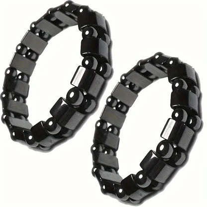 Black gallstone magnetic bracelet with double-row beads for men and women, featuring sleek, polished magnetic energy design.