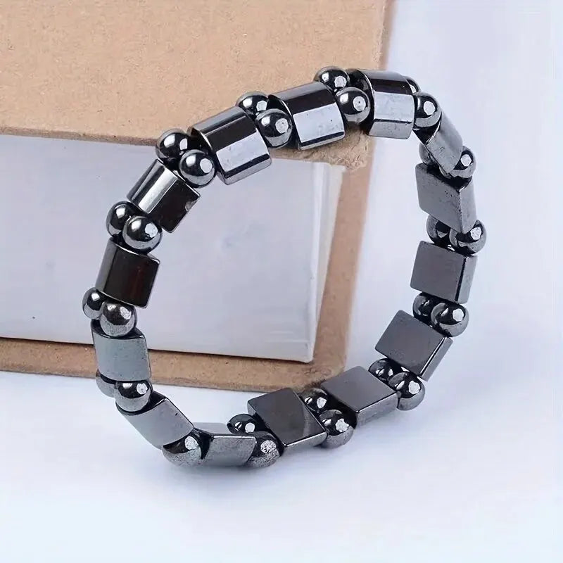 Black Gallstone magnetic bracelet for men and women with double-row bead design, featuring magnetic energy therapy.