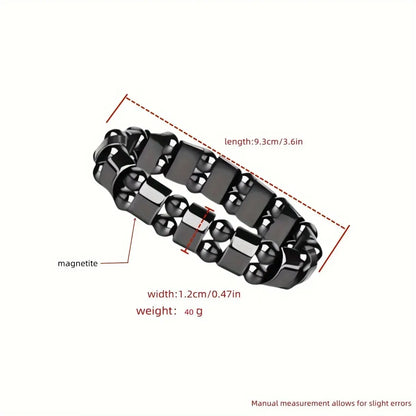 Black gallstone magnetic bracelet for men and women with double-row bead design, featuring magnetic energy therapy.