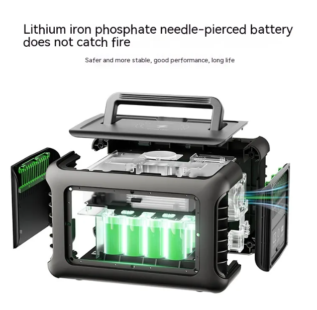 Portable power station by BACKUPMYFILESNOW.COM® with multiple outlets and digital display, ideal for charging devices during outages.