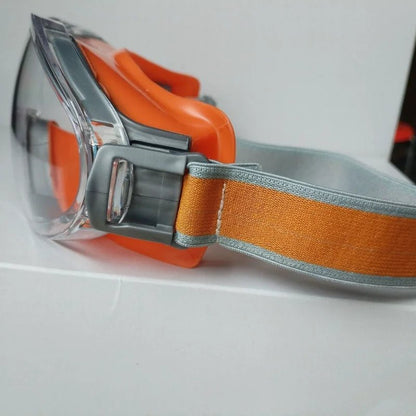 Black industrial safety goggles by BACKUPMYFILESNOW.COM® with anti-dust, anti-fog, anti-scratch lenses for cycling and mountaineering.
