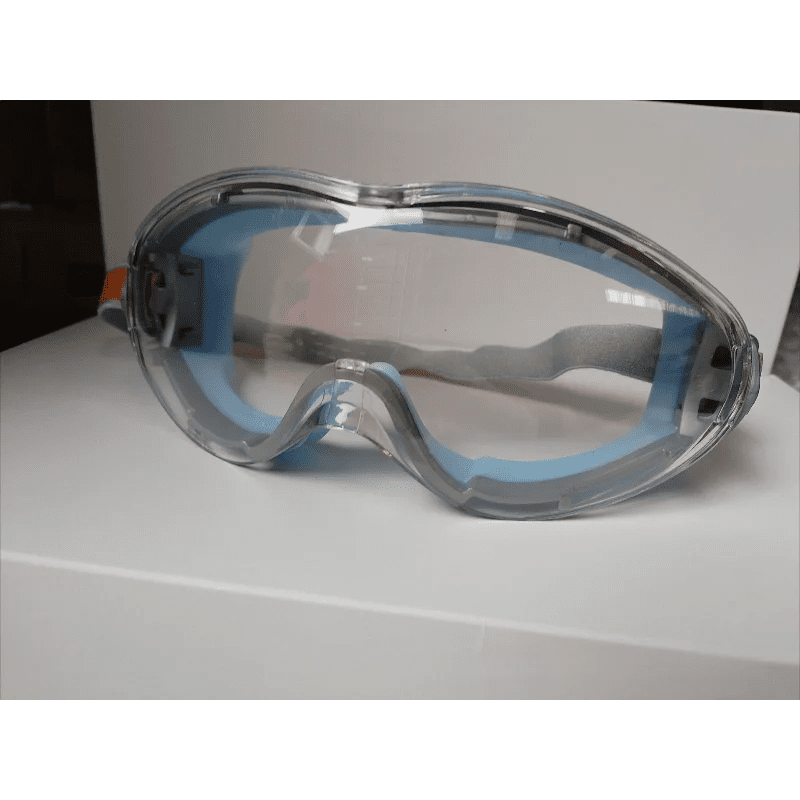 Black industrial safety goggles with anti-fog, anti-dust, anti-scratch, and impact-proof lenses for cycling and mountaineering.