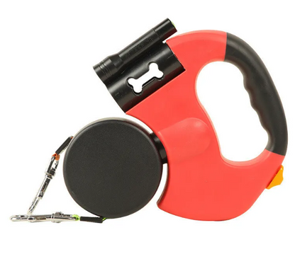 Black auto double dog leash by BackupMyFilesNow.com showing a sturdy leash with two clips for walking two dogs simultaneously.