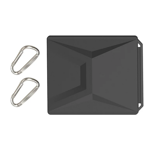 Black silicone Starlink Mini protective cover with carabiner, designed for full coverage and outdoor portability.