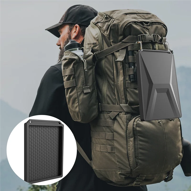 Black silicone protective cover with carabiner for Starlink Mini, provides full coverage and outdoor portability.
