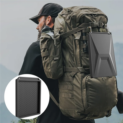 Black silicone protective cover with carabiner for Starlink Mini, provides full coverage and outdoor portability.