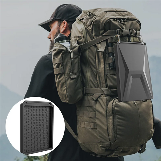 Black silicone protective cover with carabiner for Starlink Mini, provides full coverage and outdoor portability.