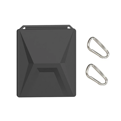 Black silicone protective cover with carabiner for Starlink Mini, providing full coverage and outdoor portability.