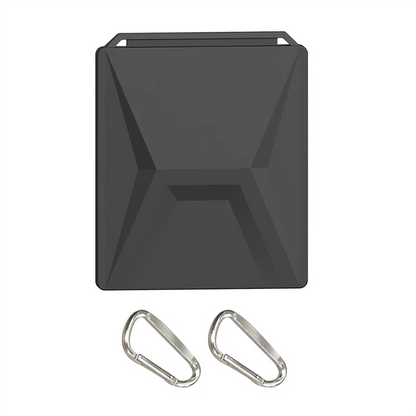 Black silicone protective cover for Starlink Mini with carabiner, designed for full coverage and outdoor portability.