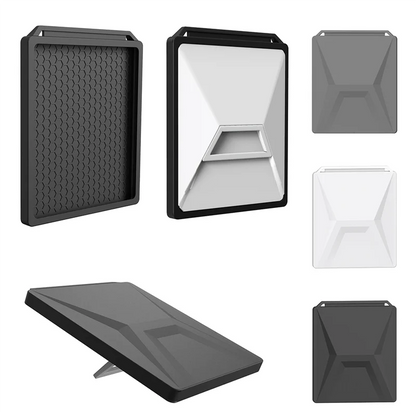 Black silicone protective cover with carabiner for Starlink Mini, providing full coverage and outdoor portability.
