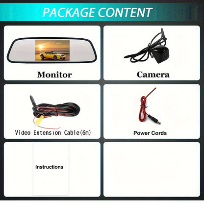 Black BackupMyFilesNow.com car backup camera with 4.3-inch monitor, reverse and rear view camera system for safe parking.